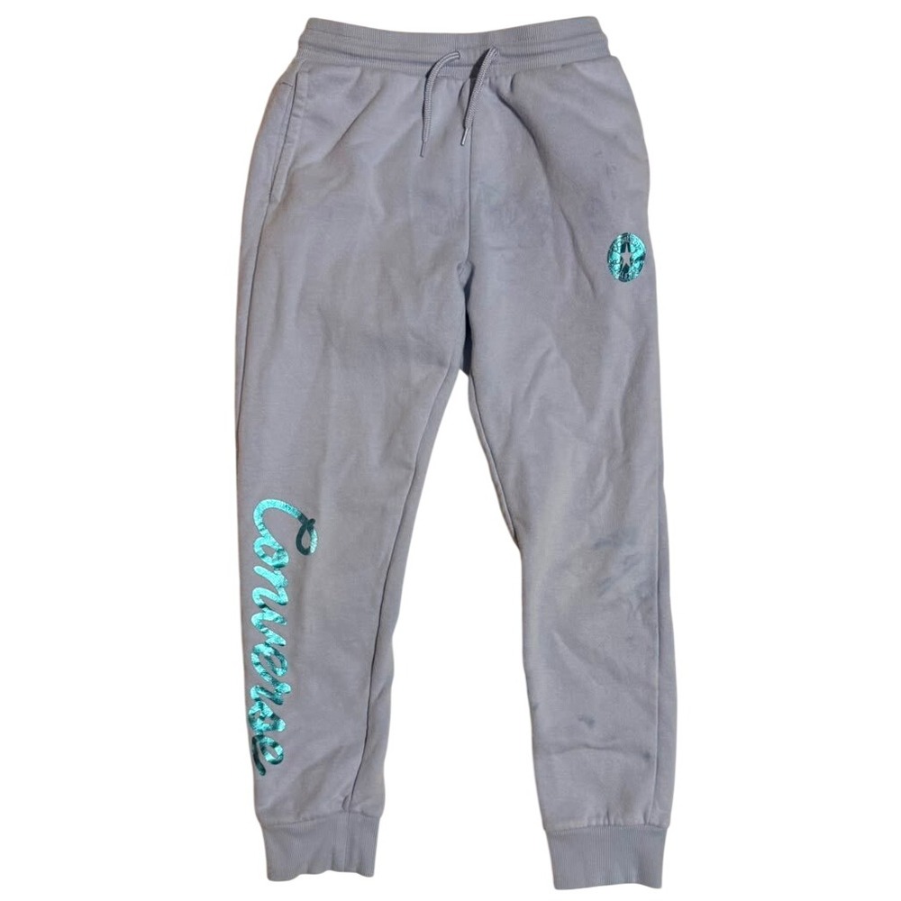 Converse Girls Lavender Grey Teal Foil Logo Joggers Sweatpants Size L 12-13 Yrs